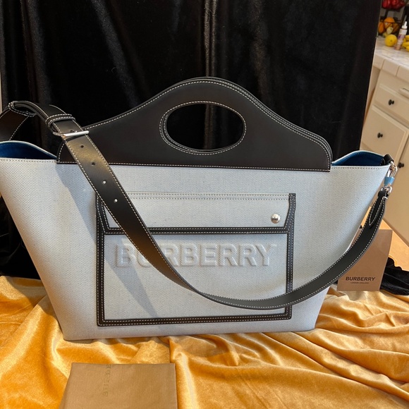 Burberry Leather and Canvas Tote Bag with Leather Strap - Picture 2 of 13